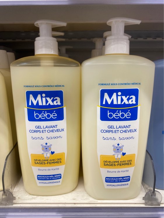 Crème lavante pour bébé corps et cheveux sans savon, Mixa (750 ml