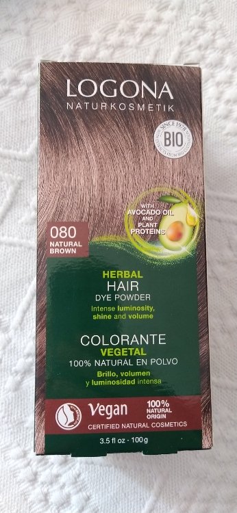 Logona Herbal Hair Dye Powder - Intense Luminosity Shine and Volume - 080  Natural Brown - 100 g - INCI Beauty