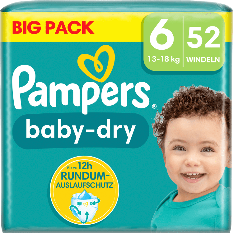 Pampers Windeln Baby Dry Gr.6 Extra Large (13-18 kg) - Big Pack - 52 St ...