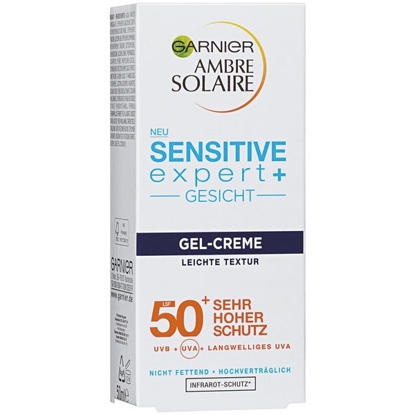 Sonnencreme - Ambre Beauty - INCI Garnier Solaire sensitive ml LSF 50+ expert+ Gel - Gesicht 50 -
